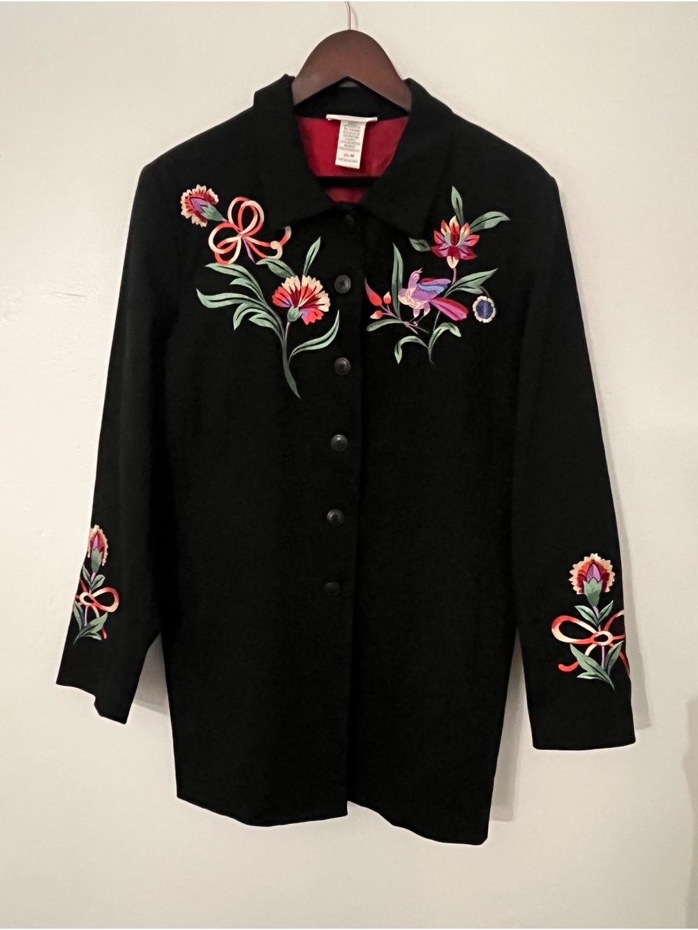 Vintage 90s Victor Costa Embroidered Floral Bird Jacket M